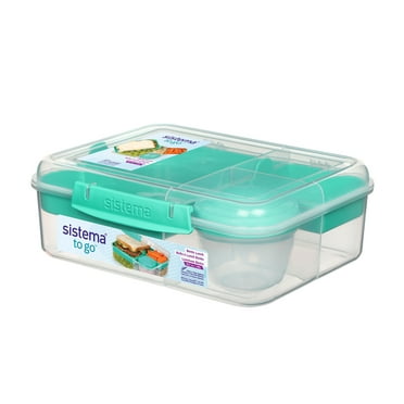Sistema To Go, 1.65L/6.9 Cups, 1 Pack, Plastic Rectangular Bento Lunch with Yogurt Pot, Teal
