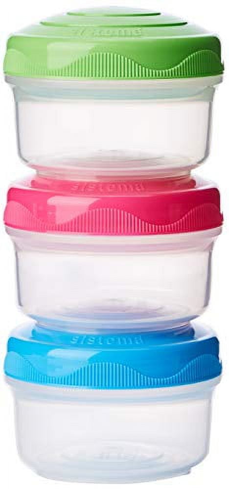 Sistema To Go Collection Mini Bites Small Food Storage Containers, 4.39 oz.  130 mL, Pink, Green and Blue, 3 Count 