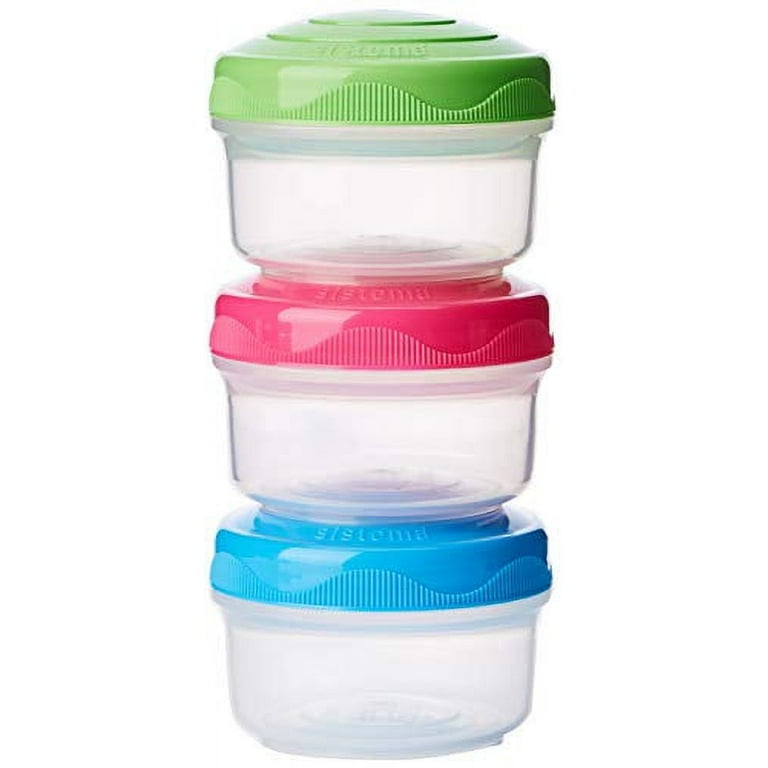Sistema to Go Collection Mini Bites Small Food Storage Containers, 4.3 Oz./127 mL, Pink/Green/Blue, 3 Count