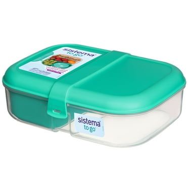 Sistema To Go Split Lunch Box, 1.1L Food Storage Container with 2 Compartments, Minty Teal with Matching Clips [21675]