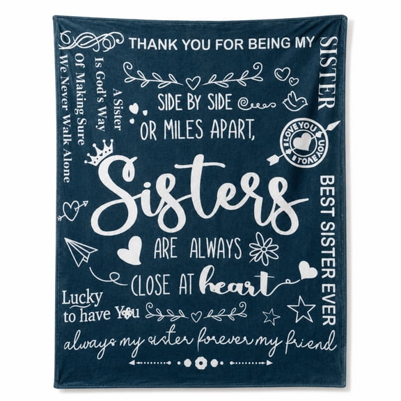Sister Appreciation Fleece Throw Blanket, Teal Letter Print 280gsm Soft Blanket