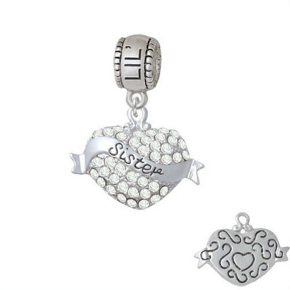Sister Banner on Clear Crystal Heart - Lil Sister Charm Bead