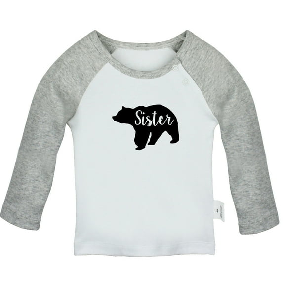 Sister Bear Novelty T shirt For Baby, Newborn Babies T-shirts, Infant Tops, 0-24M Kids Graphic Tees Clothing (Long Gray Raglan T-shirt, 6-12 Months)