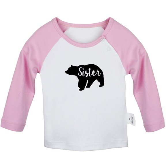Sister Bear Novelty T shirt For Baby, Newborn Babies T-shirts, Infant Tops, 0-24M Kids Graphic Tees Clothing (Long Pink Raglan T-shirt, 18-24 Months)