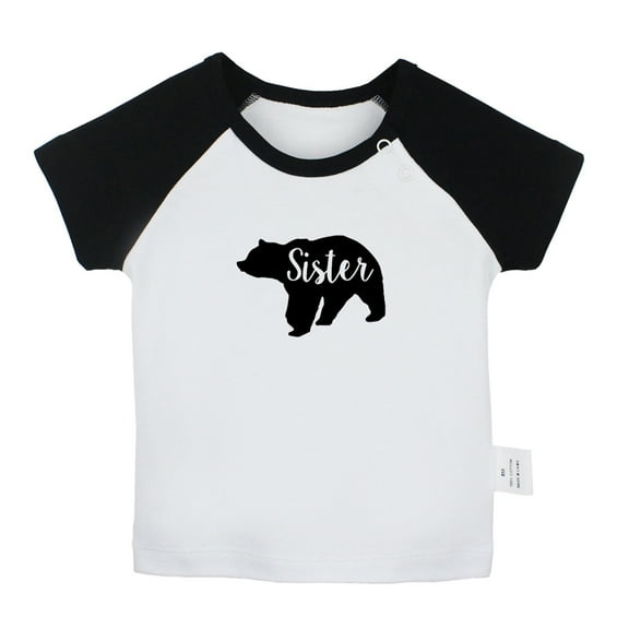 Sister Bear Novelty T shirt For Baby, Newborn Babies T-shirts, Infant Tops, 0-24M Kids Graphic Tees Clothing (Short Black Raglan T-shirt, 0-6 Months)