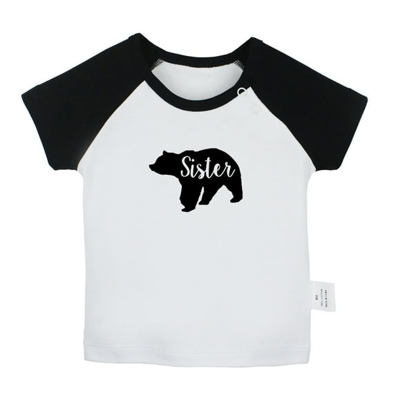 Sister Bear Novelty T shirt For Baby, Newborn Babies T-shirts, Infant Tops, 0-24M Kids Graphic Tees Clothing (Short Black Raglan T-shirt, 0-6 Months)