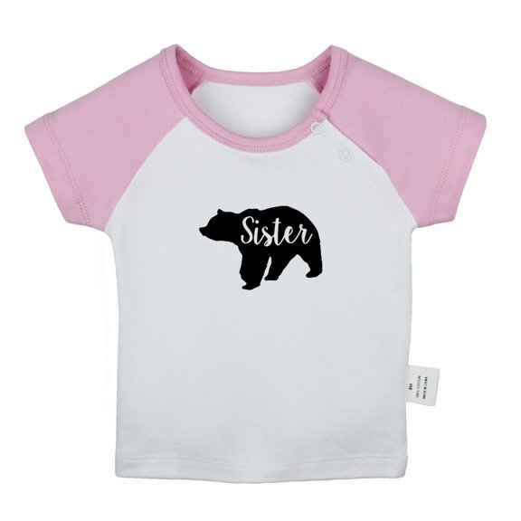 Sister Bear Novelty T shirt For Baby, Newborn Babies T-shirts, Infant Tops, 0-24M Kids Graphic Tees Clothing (Short Pink Raglan T-shirt, 12-18 Months)
