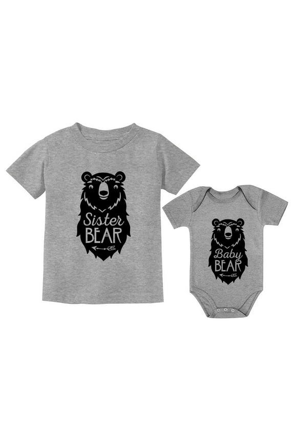 Sister Bear shirt Baby Boy Girl bodysuit Matching Sibling Outfit Big Little Set Toddler Gray 2T / Baby Gray 6M (3-6M)