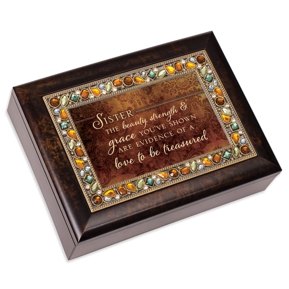 Sister Beauty Strength & Grace Amber 9 X 7 Mdf Wood Musical Box Plays Tune Wind Beneath My Wings