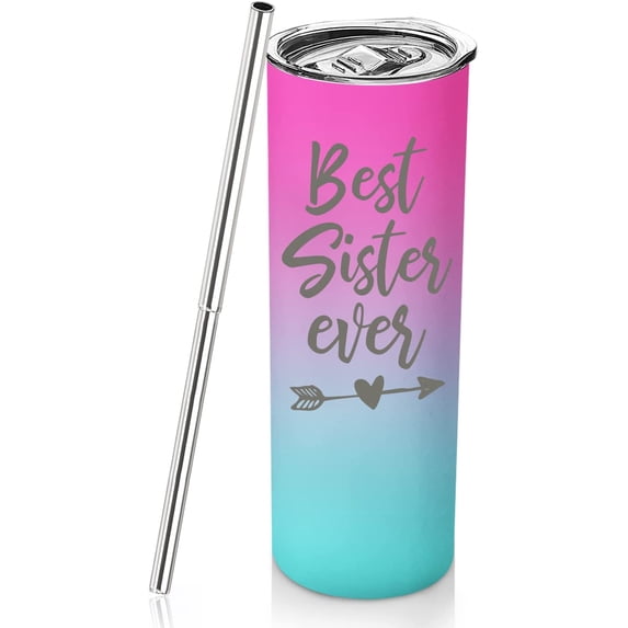 Sister Birthday Gifts Best Sister Ever Gifts From Sister Brother 20oz Skinny Tumbler Gift For Sister In Law Step Sister Bday Christmas Presents For Soul Sister Unbiological Sister Cup With Straw