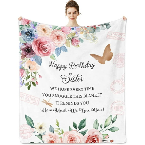 Sister Birthday Gifts Blanket, 50*60, Polyester, Unique Gifts for Sister''s Birthday, Floral Pattern, All Seasons, Lightweight