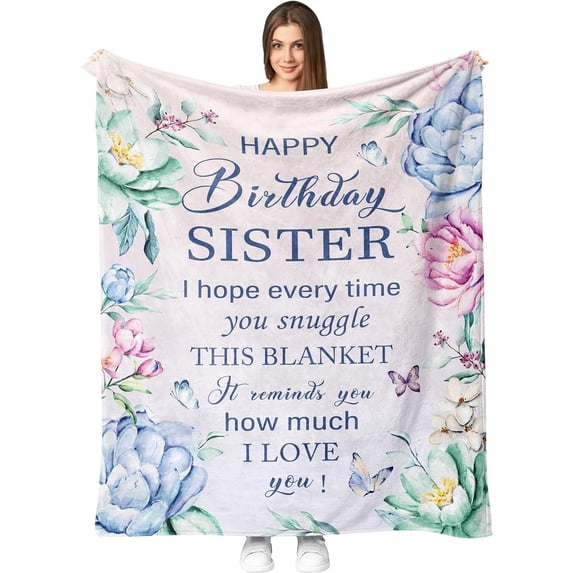 Sister Birthday Gifts - Happy Birthday Gift for Sister from Brother Sister Throw Blanket 60" x 50"