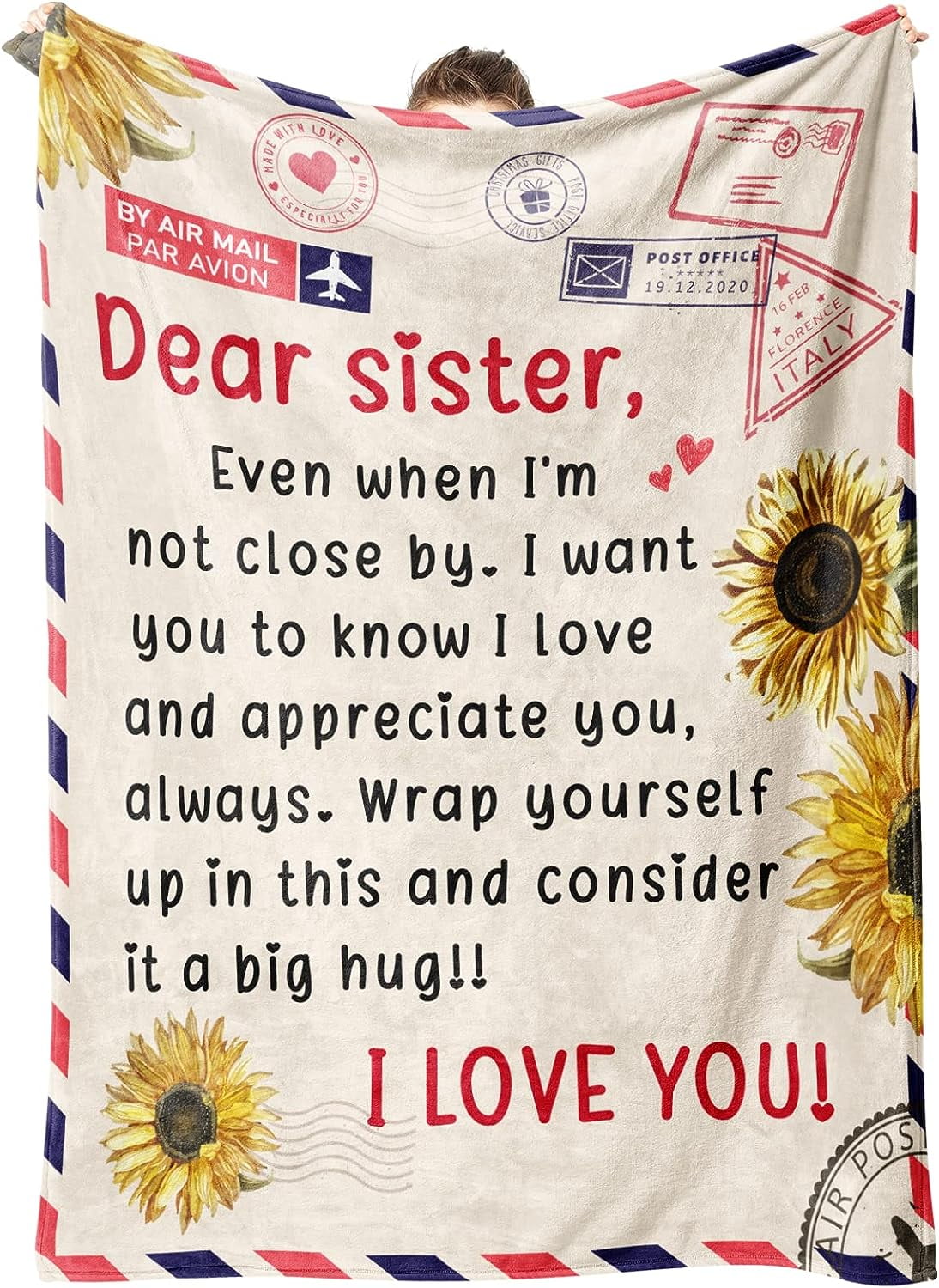 Sister Birthday Gifts, Sister Gifts Blanket, Sisters Gift from Sis, Present for Sisters on Mothers Day, Christmas, Dear Sis Airmail Throw Blanket