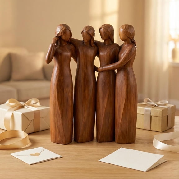 Sister Birthday Gifts Willow Tree Sisters Resin Figurine Statue Friendship Decor Home Living Room Desktop Display for Women (4 Sisters)