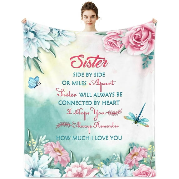 Sister Blanket, 60x50 Inches, Soft Flannel, Lightweight, Breathable, Skin Friendly, All Seasons, Perfect Sister Gifts for Women, Birthday, Mother''s Day, Holidays