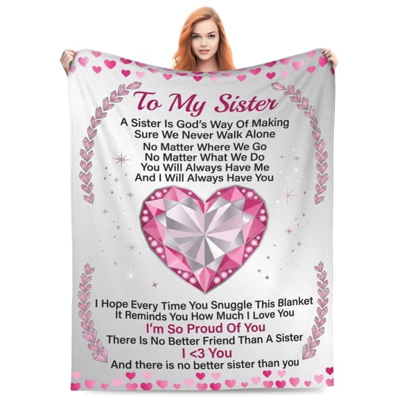 Sister Blanket, Best Sister Ever Heart Graphic, Meaningful Keepsake Gift, Soft Decorative Flannel Blanket 50x40
