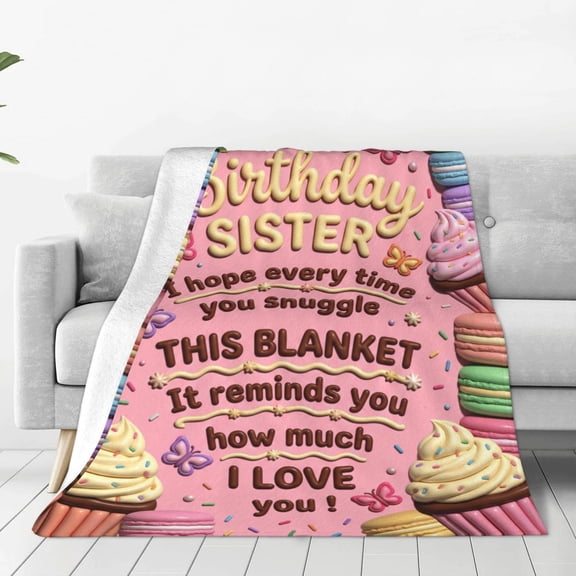 Sister Blanket, Birthday Gift Throw Blanket for Sister, Happy Birthday Present, Soft Flannel Cozy Blanket for Women 50x40