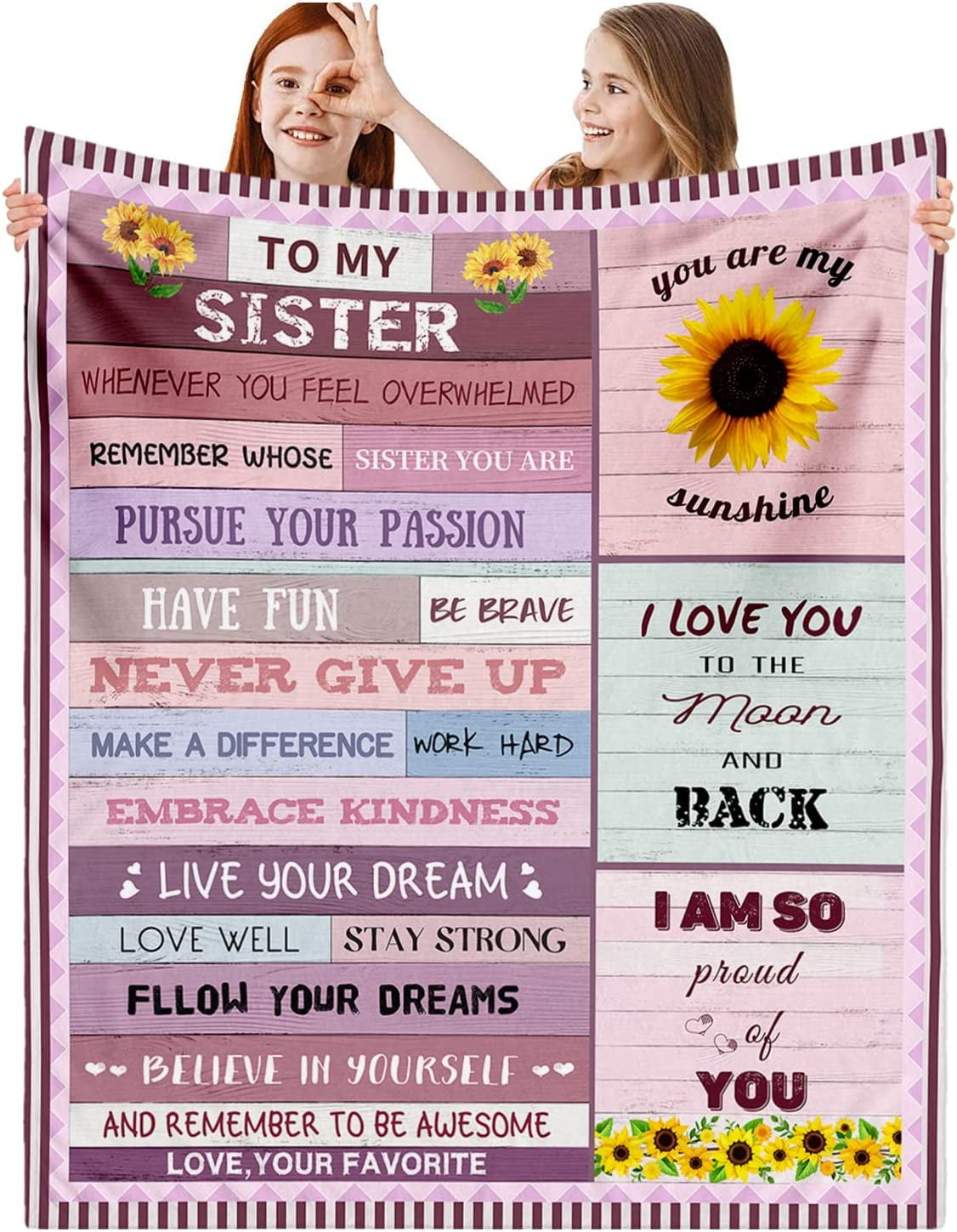 Sister Blanket, Gifts for Sister Birthday with Positive Encourage and