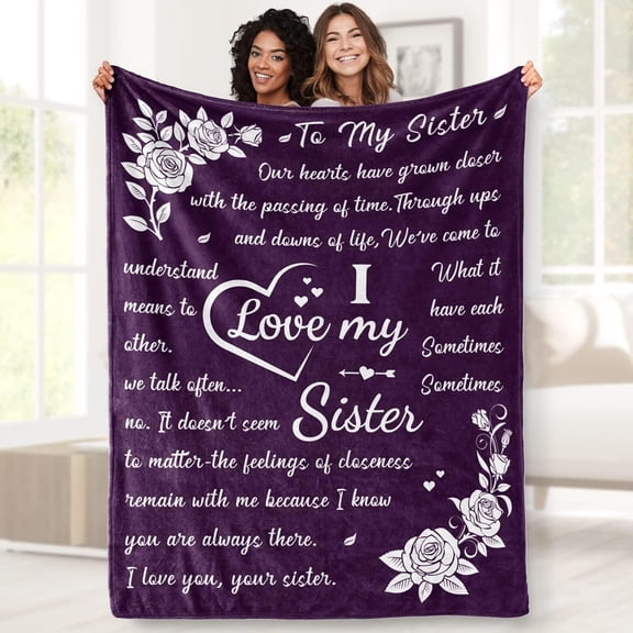 Sister Blanket Gifts for Birthday Sister Blankets from Sisters for Girls Women Purple Flannel Throw Blanket for Home Sofa Bed Decor 50"X 60" add Same printed canvas bag