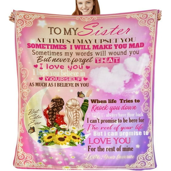 to My Sister Blanket,Gifts for Sister Bestie from Sister,for Sister Birthday Mothers Day Valentines Christmas Wedding,Super Soft Cozy Warm Flannel Throw Blanket 60"x50"