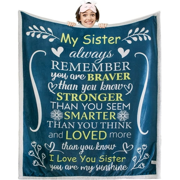 Sister Blanket - Gorgeous Sister Blankets from Sister with Thick Double Layered Sherpa and Fleece Fabric | Cuddly Sisters Gifts from Sister with Heartfelt Message |Blue 50x60