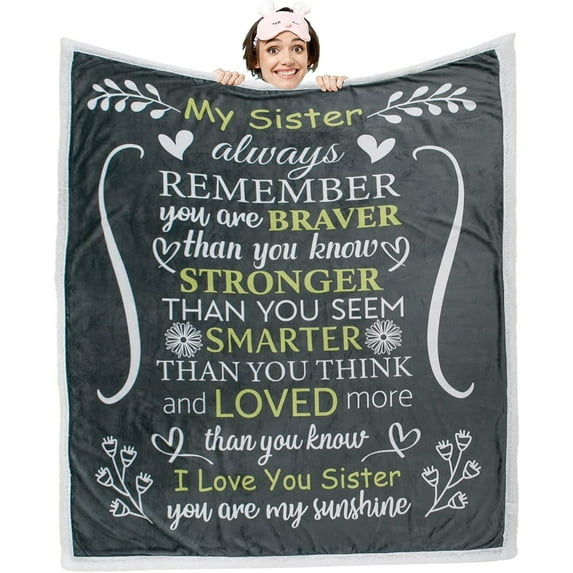 Sister Blanket - Gorgeous Sister Blankets from Sister with Thick Double Layered Sherpa and Fleece Fabric | Cuddly Sisters Gifts from Sister with Heartfelt Message | Grey 50x60