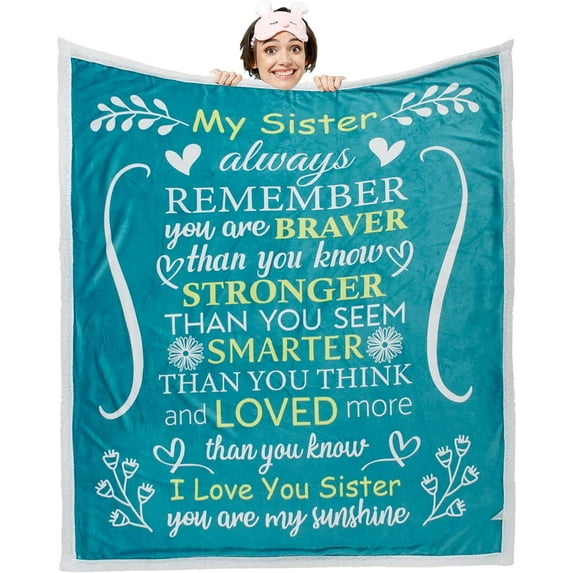 Sister Blanket - Gorgeous Sister Blankets from Sister with Thick Double Layered Sherpa and Fleece Fabric | Cuddly Sisters Gifts from Sister with Heartfelt Message | Teal 50x60