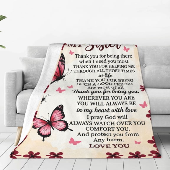 Sister Blanket, Sister Birthday Gifts Butterfly, Christmas Birthday Gifts for Sisters from Sisters Adult, Present for Sis, Soft Lightweight Flannel Throw Blanket for Couch Sofa Bed 50x40