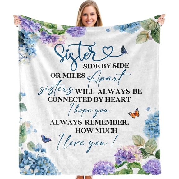 Sister Blanket, Sister Gifts Hydrangea Flower Throw Blankets for Bed Couch Bedroom Living Room  Decor, Long Distance Gifts for Sisters, 50x60 Inches