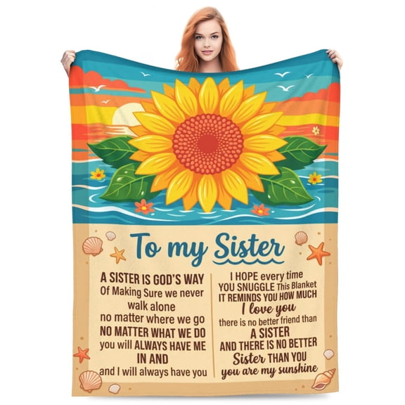Sister Blanket, Sunflower Throw Blanket for Women, Sister Gift Blanket, Soft Flannel Cozy Blanket for Birthday 50x40