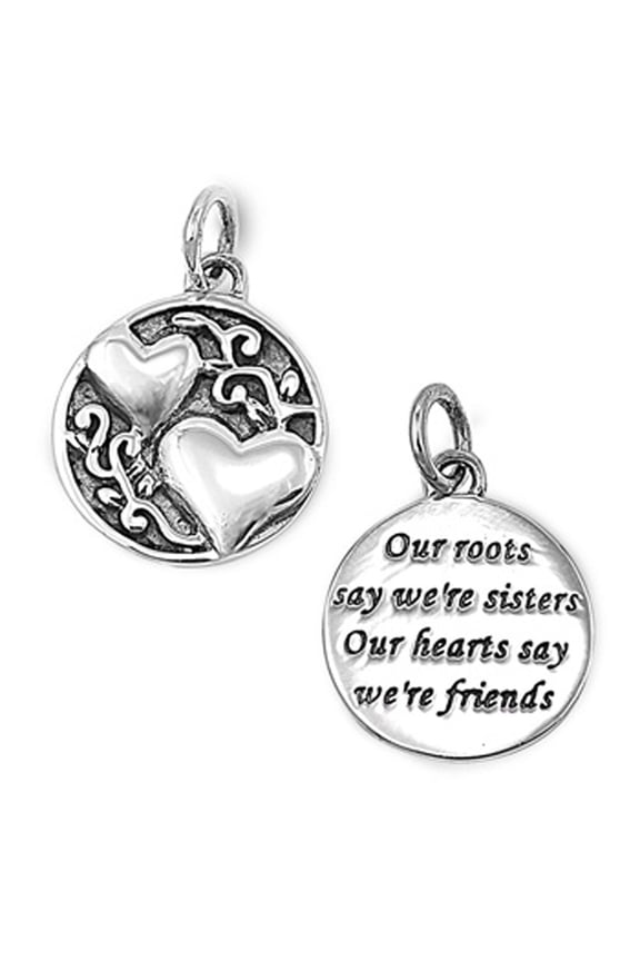 Sister Bond Double Promise Heart Pendant .925 Sterling Silver Best Friends Charm Jewelry Female