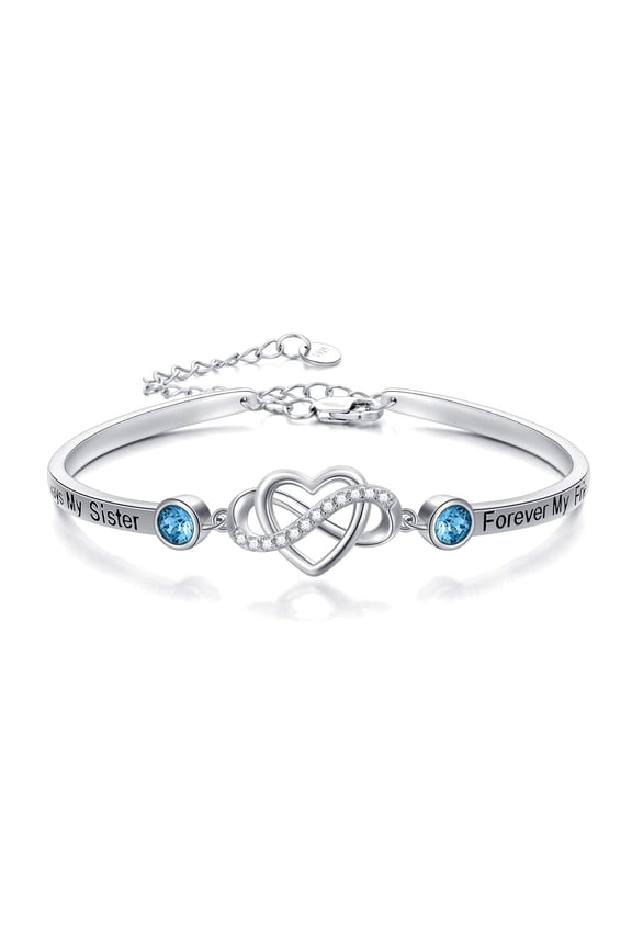 Sister Bracelet Sterling Silver Always My Sister Forever My Friend Infinity Love Heart Adjustable Bangle Bracelet Inspirational Jewelry Gifts for Best Friend on Birthday Graduation