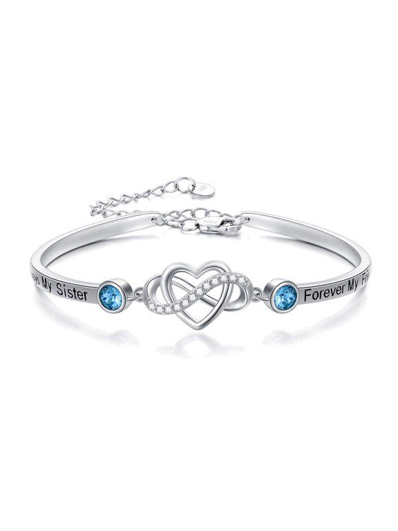 Sister Bracelet Sterling Silver Always My Sister Forever My Friend Infinity Love Heart Adjustable Bangle Bracelet Inspirational Jewelry Gifts for Sister Best Friend on Birthday Graduation