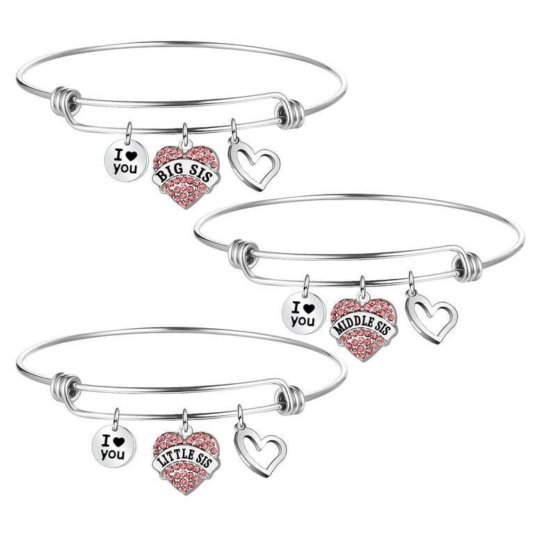 Sister Bracelets for Pcs Pink Crystal Heart Bangle Gifts for Big