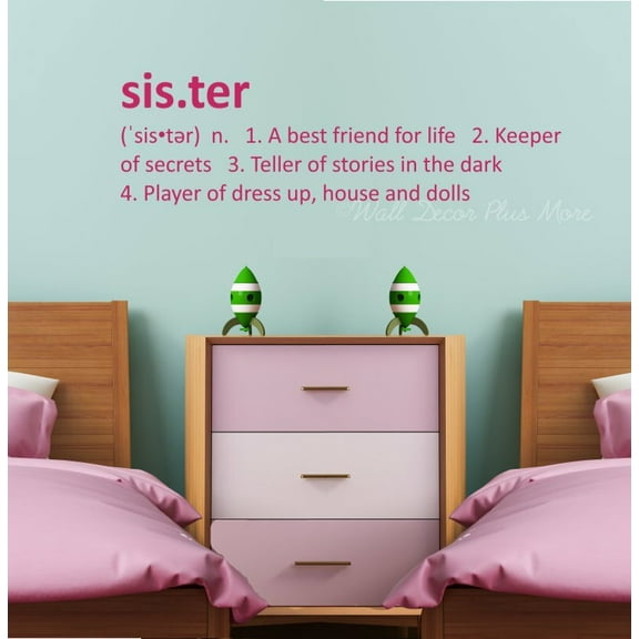 Sister or Brother Definition Vinyl Wall Decals Quotes Sayings Words Art Lettering- Vinyl Wall Art Sticker for Kids Room Bedroom Wall Art Décor 36x11- Inch Hot Pink