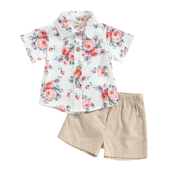 Sister Brother Matching Clothes Baby Girls Floral Print Fly Sleeve Romper with Headband Kids Boys Shirts and Shorts Set 0-24 Months