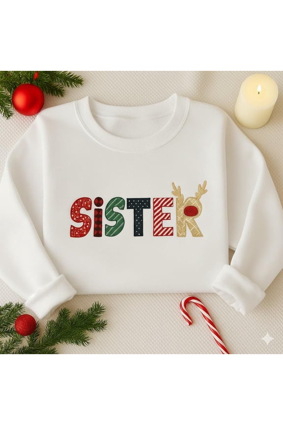 Sister Christmas Sweatshirt | Matching Sister Xmas Shirts | Sister PJ Shirts | Matching Christmas Shirts | Reindeer Letters Christmas