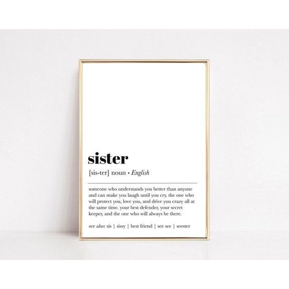 Sister Definition Print Gifts For Sister Gifts For Her Family Print Minimalist Wall Art Dictionary Art Wall Art, Modern Wall Decor, 8x12 UNFRAMED
