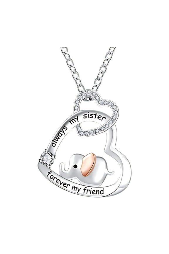 Sister Elephant Heart Pendant Necklace for Women Sterling Silver CZ Ginger Lyne Collection