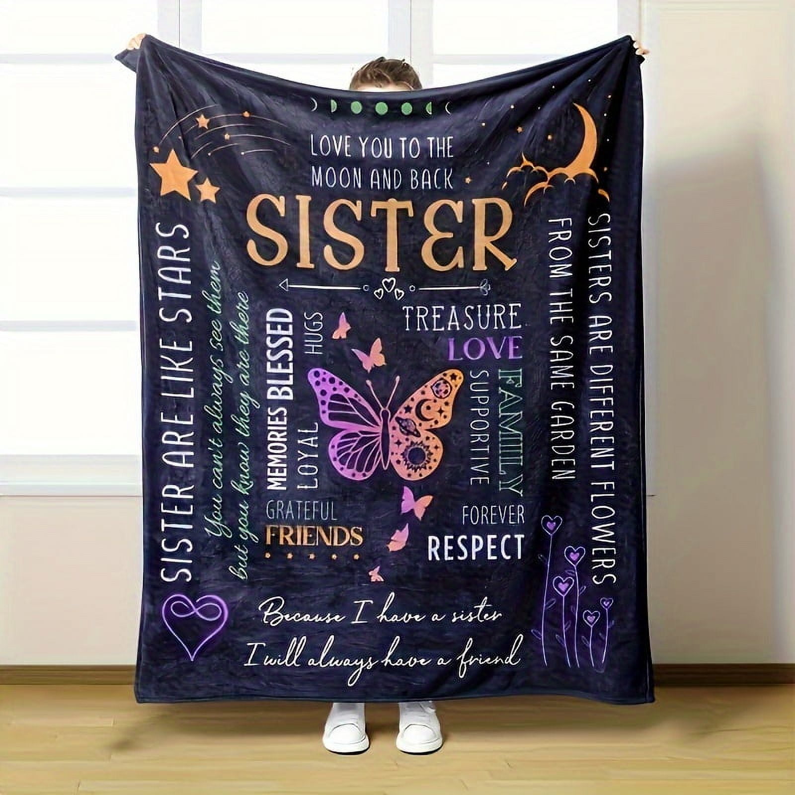 To My Sister" Flannel Blankets Soft Warm Throw Blanket For Office Camping Travel Versatile All-Season Gifts With Inspirational Messages And Butterfly Design Christmas Presents New Year's