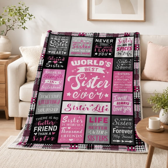 Sister Fleece Throw Blanket, Soft Pink Sentiment Blanket Gift, 280 GSM