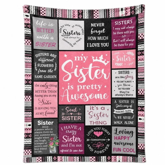 Sister Gift Fleece Blanket, Pink Black 3D Print Throw, 280 GSM Polyester
