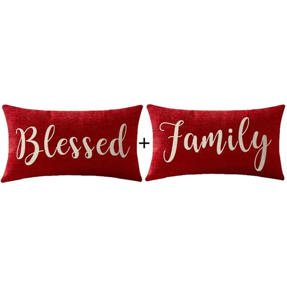 Sister Gift Inspirational Pillow Covers Set of 2 12x20 Inch Red Cotton Linen Lumbar Throw Pillow Cases with Blessed Family Words for Sofa Home Decor Show Love and Appreciation