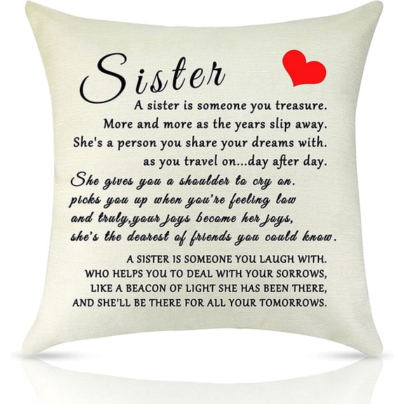 to My Sister Gift Throw Pillow Cover Best Friend Birthday Gift Pillow Friendship Gift For Girls Linen Pillow Case Inspirational Gifts Sister Gifts From Sister Mother''s Day Pillow Cover 18X18Inch