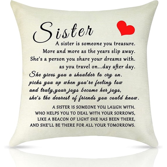 to My Sister Gift Throw Pillow Cover Best Friend Birthday Gift Pillow Friendship Gift For Girls Linen Pillow Case Inspirational Gifts Sister Gifts From Sister Mother''s Day Pillow Cover 18X18Inch