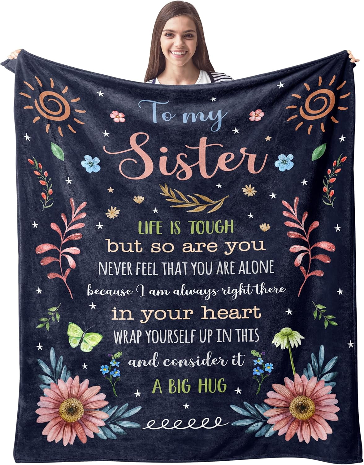 Sister Gift Blanket – 50x60 Inch Flannel Throw, Couch/Bed, Birthday/Christmas Gift For Women