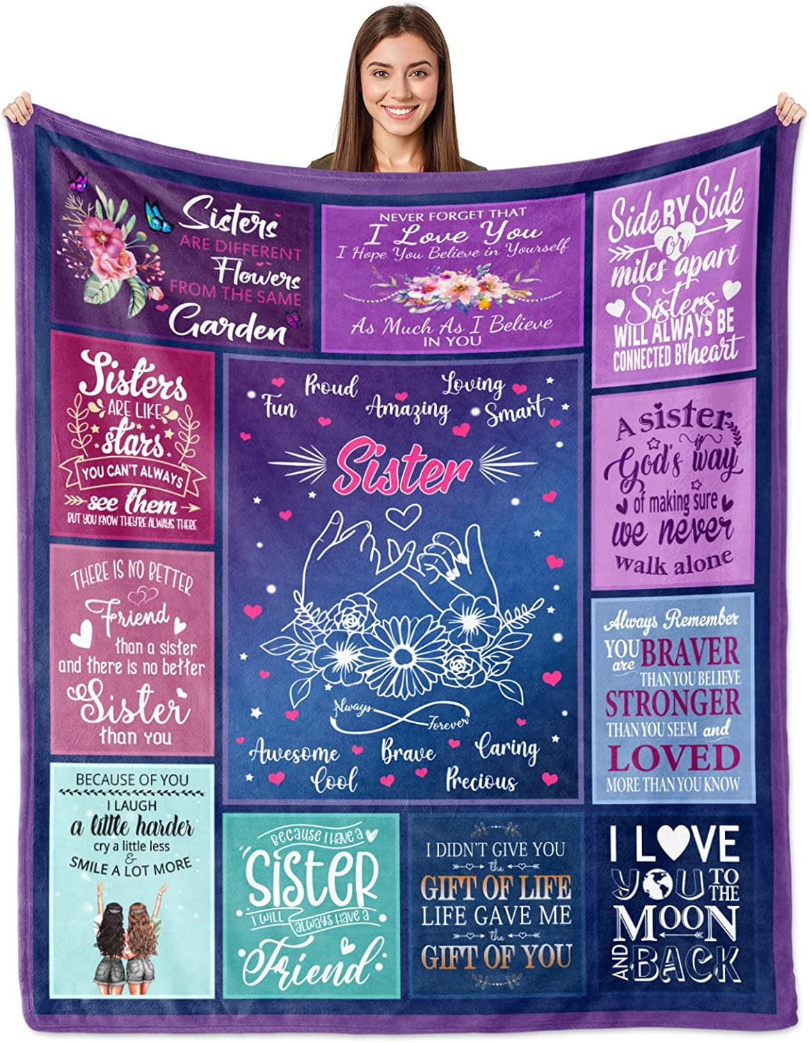 Sister Gifts Blanket 60"x50", Sisters Gifts from Sister, Sister Birthday Gifts for Sister from Sisters, Sister Gifts for Women, Sister Gifts Ideas for Anniversary Mothers Day, to My Sister Blankets