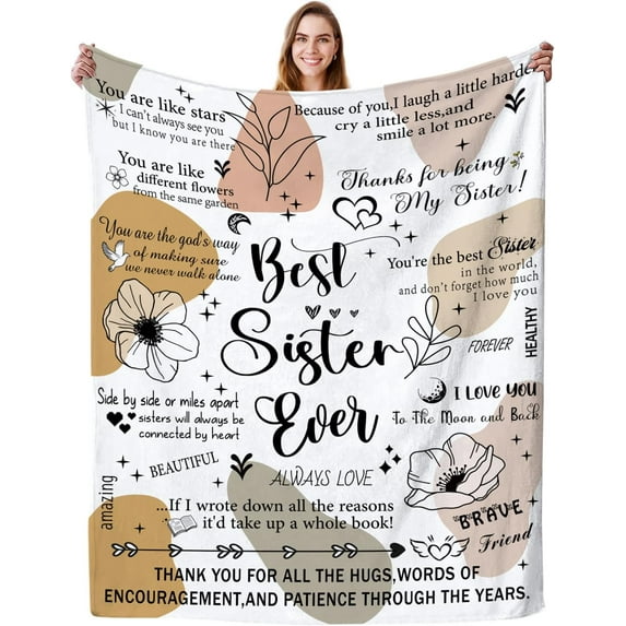 Sister Gifts Blanket,Best Sister Ever Blanket Gifts from Sister or Brother,Birthday Gifts for Sister,Best Sister Gift Ideas,Soft Warm Flannel Throw Blanket 50"x40"