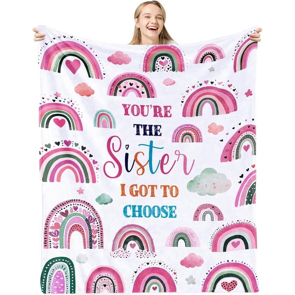Sister Gifts Blanket, Sister Birthday Gifts from Sister, Rainbow Blanket for Sister, Big Sister Gift from Little Sister Blanket 60\u201d x 50\u201d, Birthday Gifts for Sister