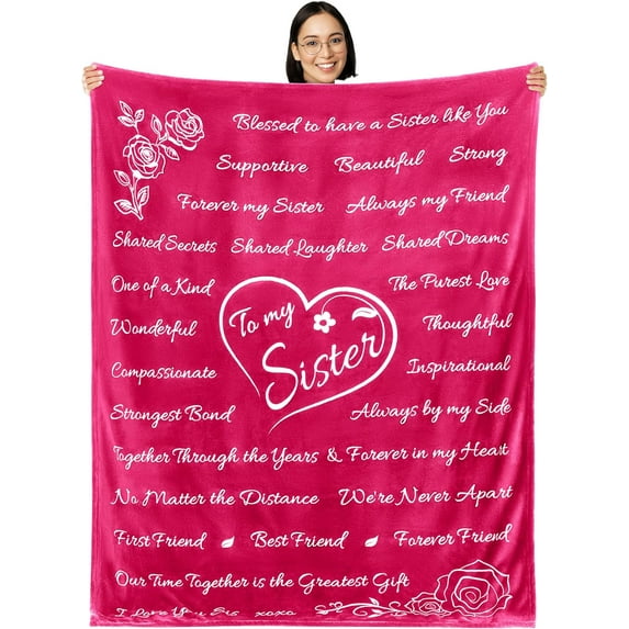 Sister Gifts Blanket for Sisters from Brother or Sister, Unique Birthday Gifts for Women Sister, Sister Gifts from Sister, Gifts for Sister Who Has Everything, Throw Blanket 65” x 50” (Silver)